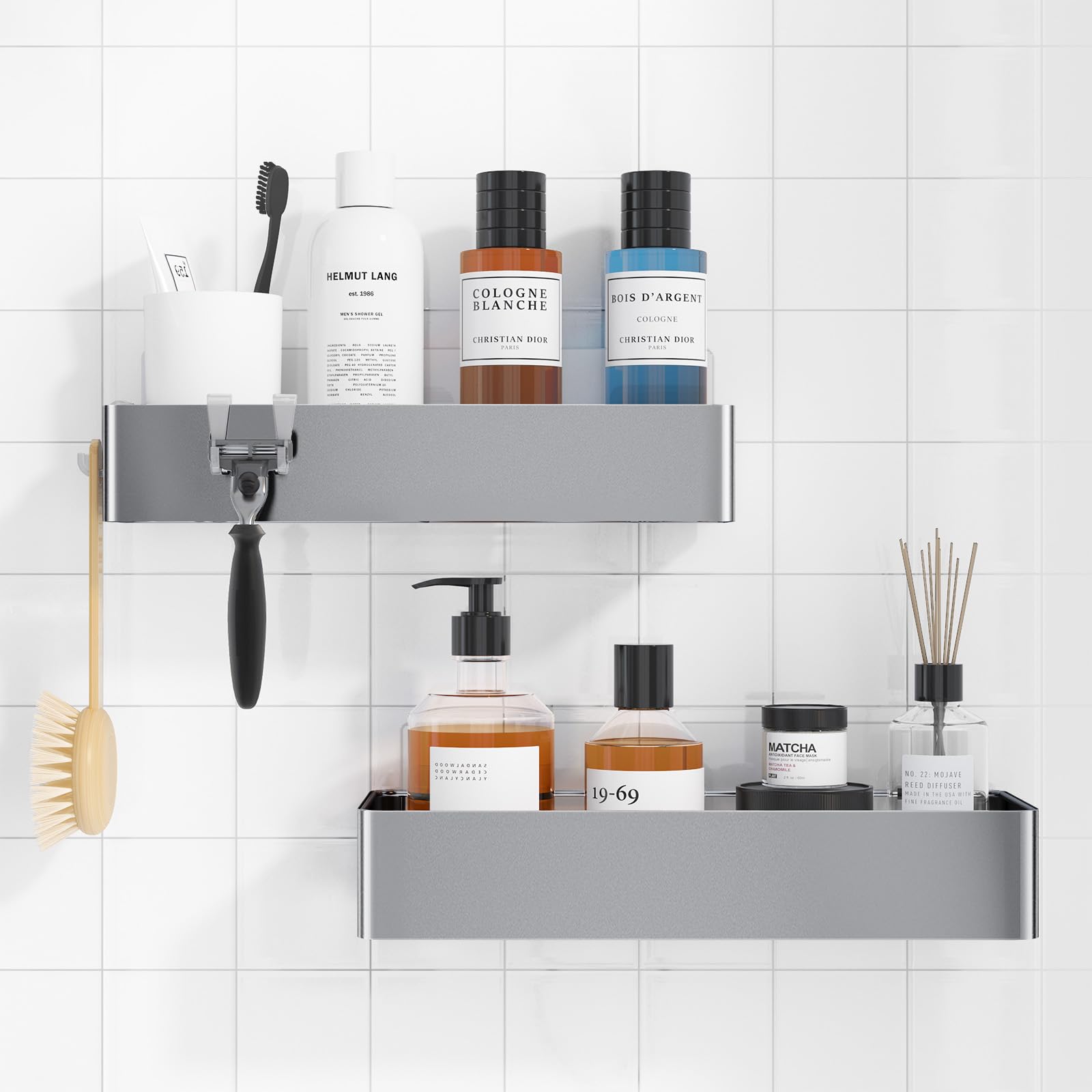 Kitsure 2-Pack Rustproof Shower Caddy – Drill-Free Bathroom Shelves, Silver