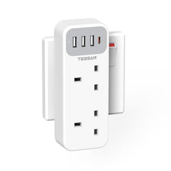 TESSAN Double Plug Extension Socket with 3 USB-A & 1 USB-C Port