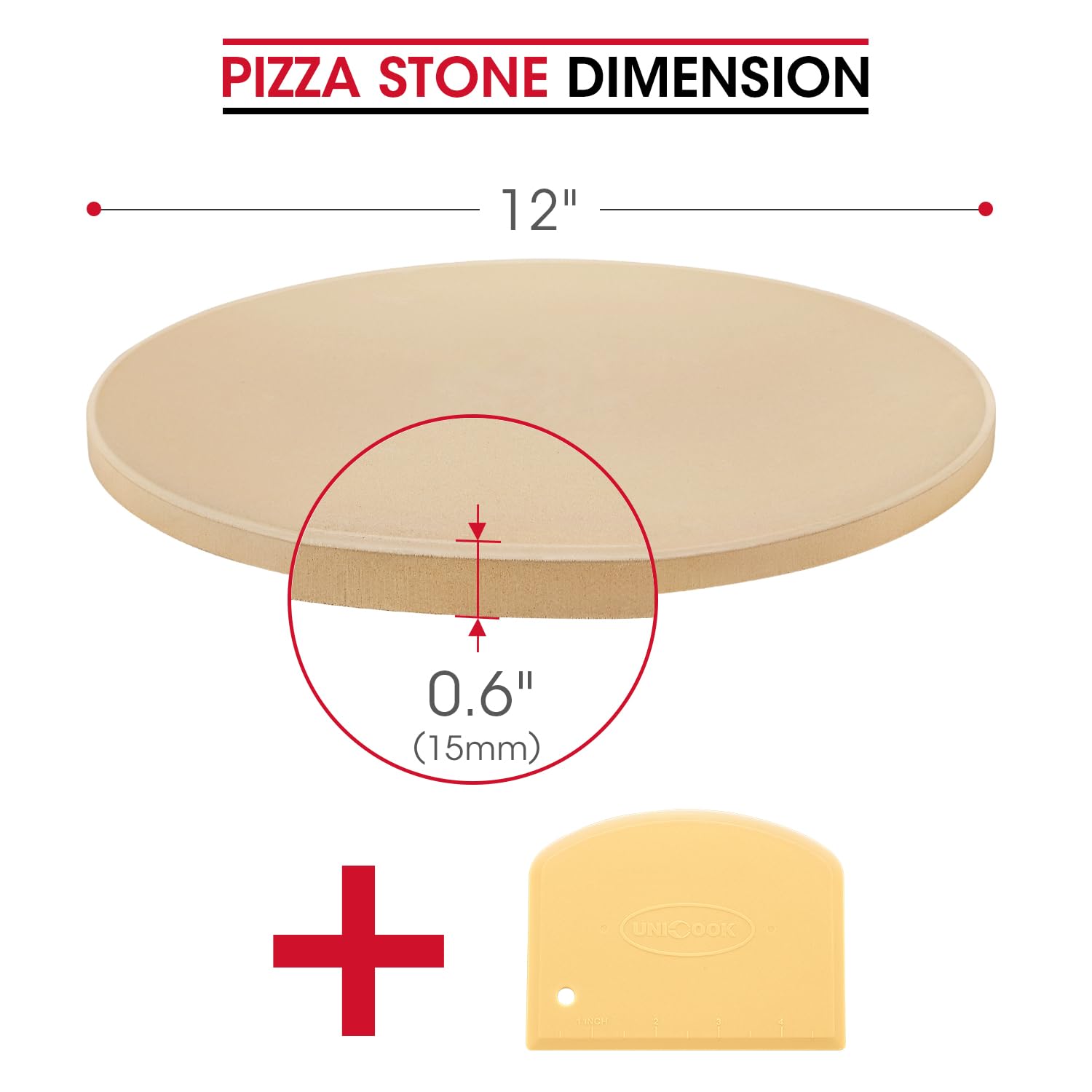 Unicook 30.5cm Round Cordierite Pizza Stone | Heavy Duty Baking Stone