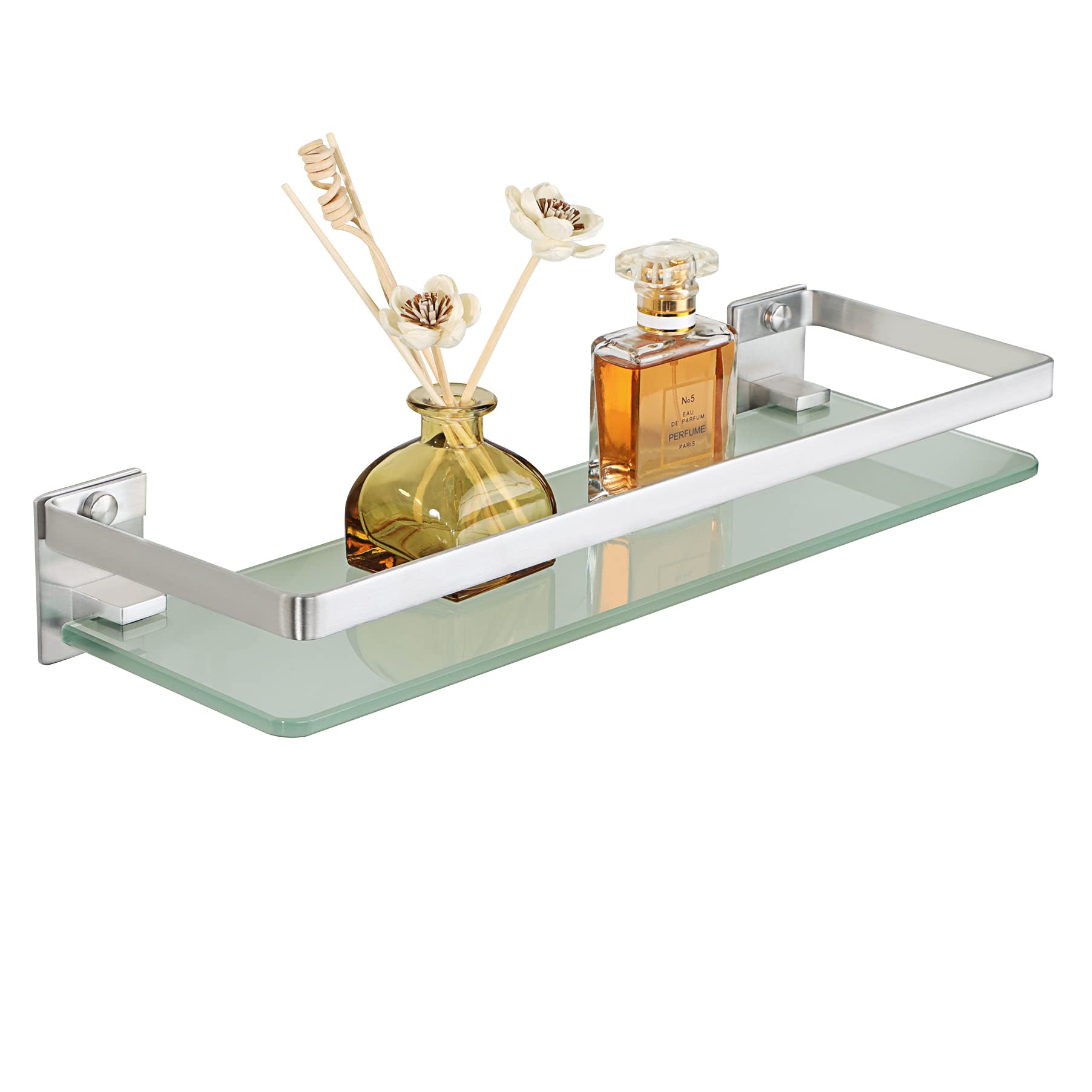 SAYAYO Tempered Glass Bathroom Shelf | Brushed Stainless Steel - 38CM