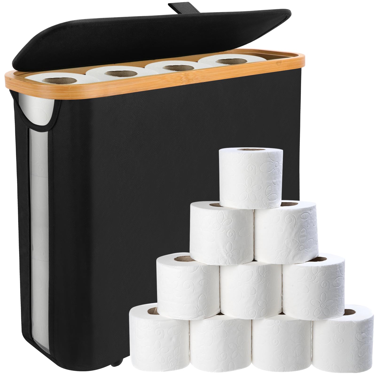 SelfTek Toilet Roll Storage Box | Foldable 12-Roll Oxford Fabric Organizer