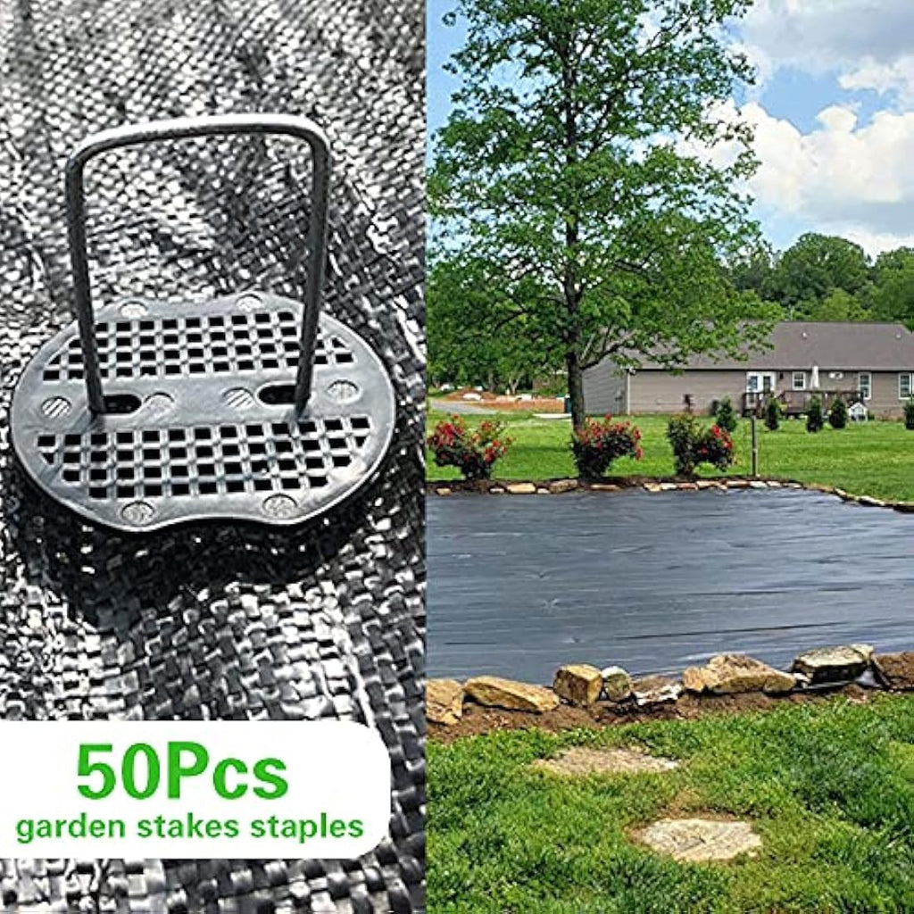 Bakulyor 50 Galvanized Steel Garden Pegs with Washers – 6 Inch U-Staples