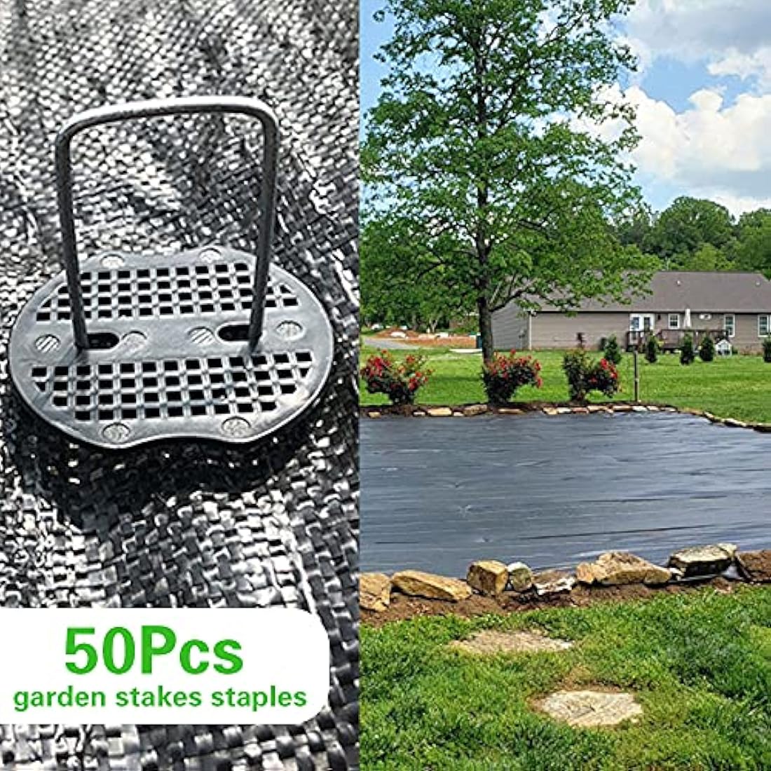 Bakulyor 50 Galvanized Steel Garden Pegs with Washers – 6 Inch U-Staples