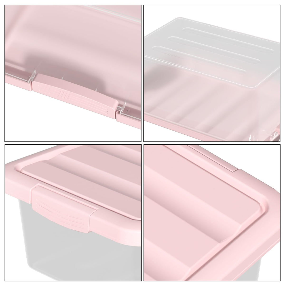 Yesdate 2 Pack 16 L Plastic Storage Boxes Clear Box & Pink Lid, Stackable Nestable Under Bed Boxes for Home, Office, Accessories