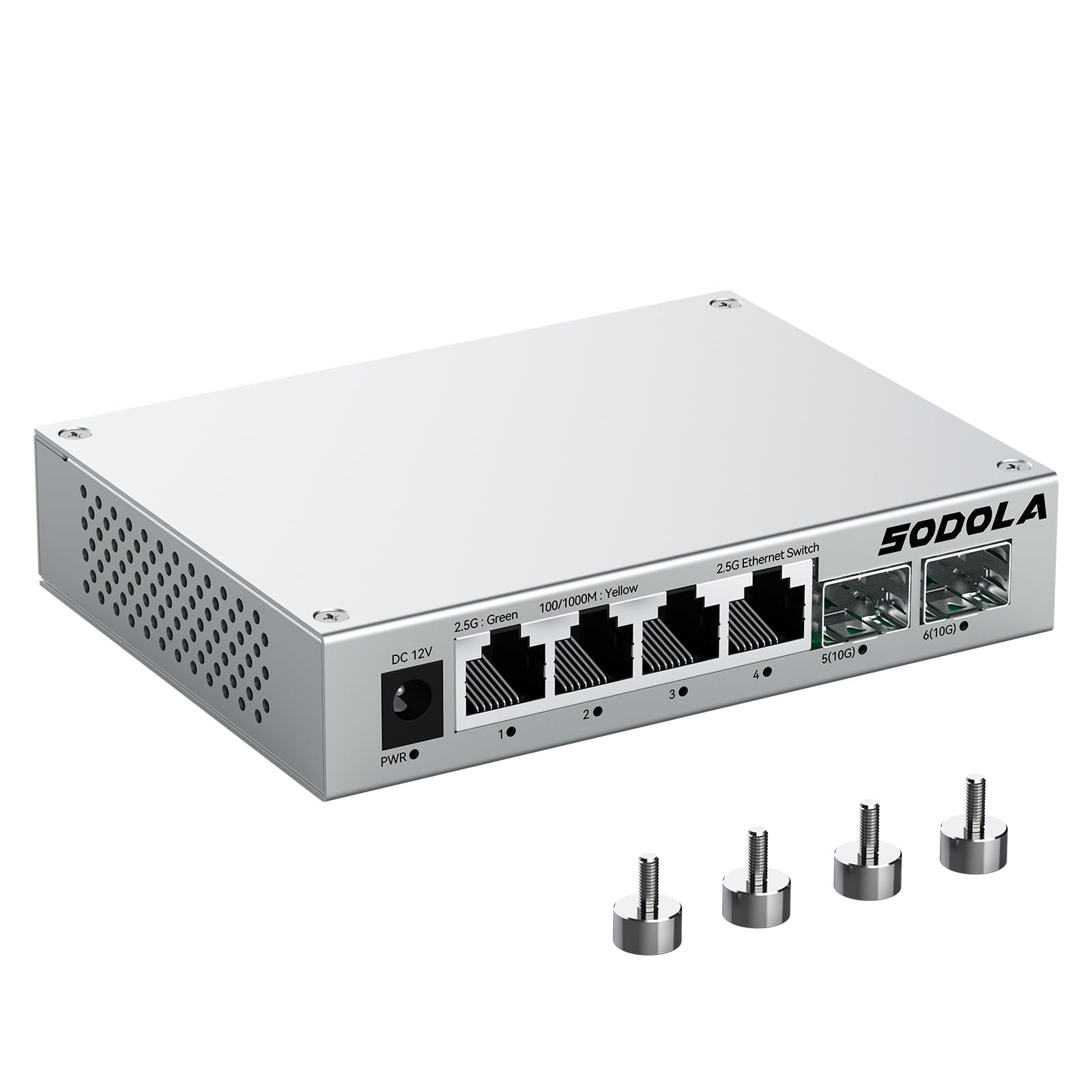SODOLA 6 Port 2.5Gb Ethernet Switch | 4x2.5G & 2x10G SFP+ Fanless