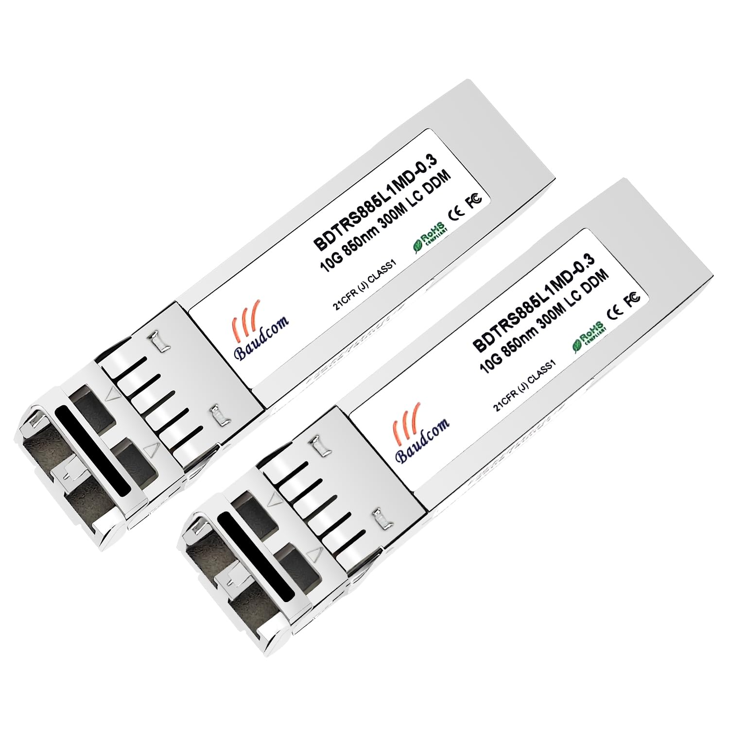 BAUDCOM 10G SFP+ SR Transceiver Module - 850nm Multimode LC, 2-Pack
