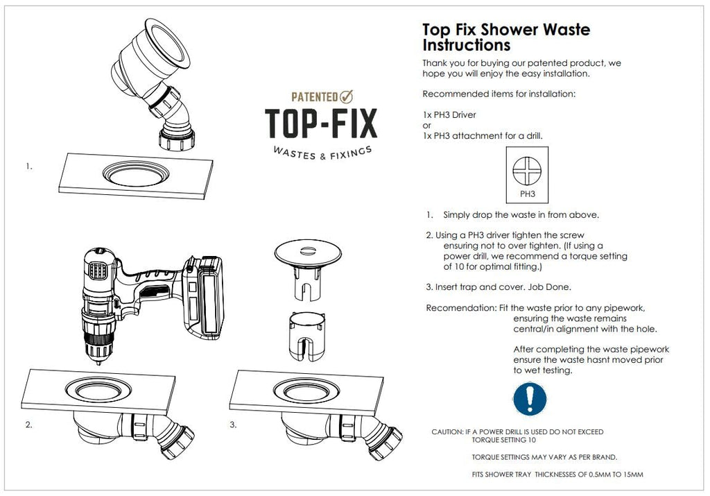 TOP-FIX Easy Fit Shower Tray Waste 90mm with Elbow - Chrome - SHW-TOP-01-CH PDT-000598