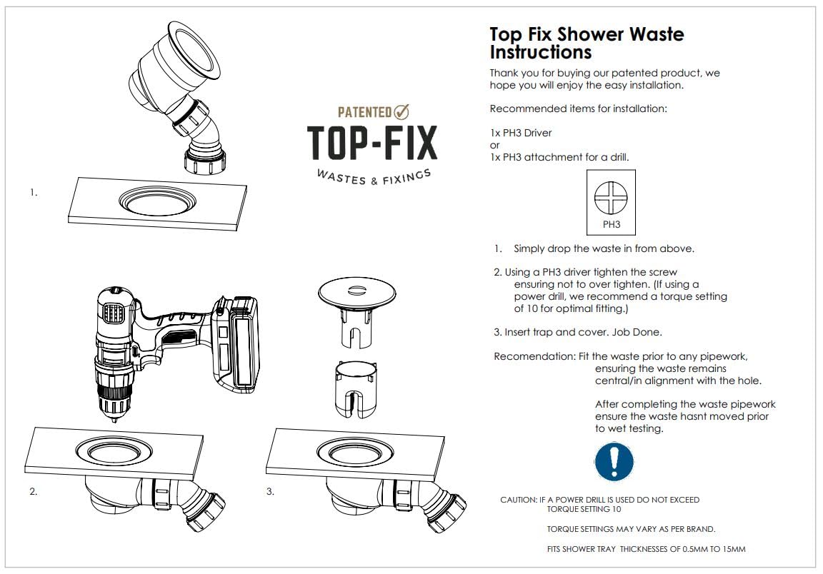 TOP-FIX Easy Fit Shower Tray Waste 90mm with Elbow - Chrome - SHW-TOP-01-CH PDT-000598