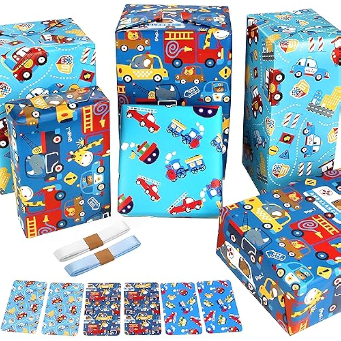 Kids Birthday Gift Wrap Set – Animal & Vehicle Paper Sheets