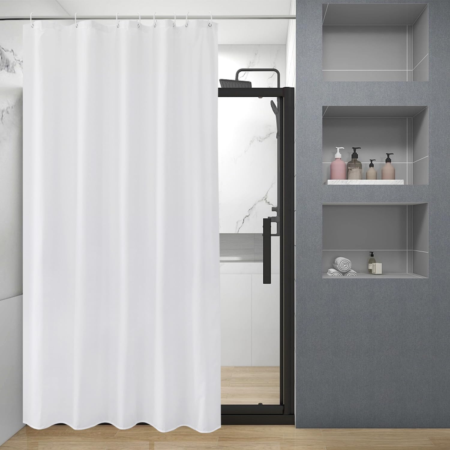EurCross Narrow White Shower Curtain | 120x180cm Weighted Polyester Liner