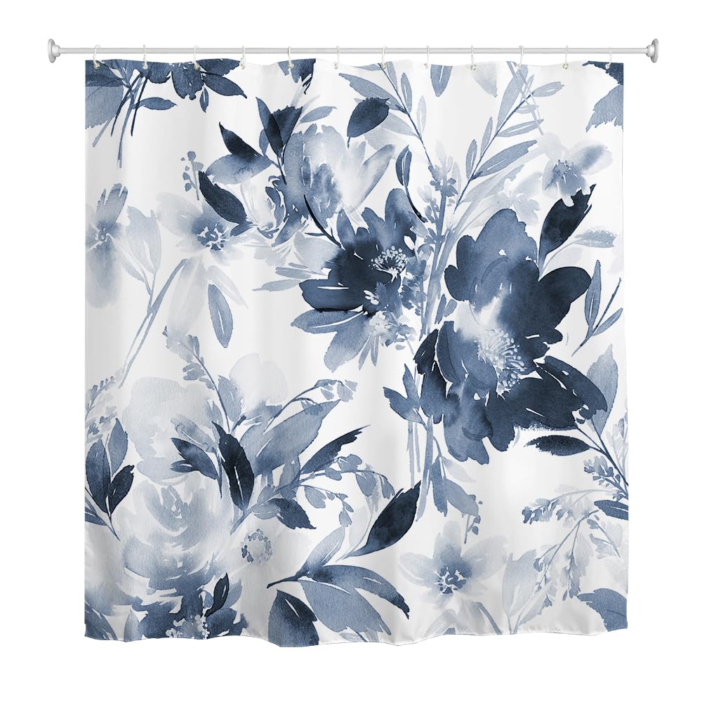 Blue Floral Shower Curtain – Waterproof Anti-Mould Fabric