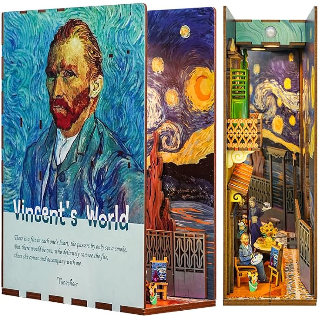 Tonecheer DIY Book Nook Kit – Vincent's World 3D Wooden Puzzle with LED