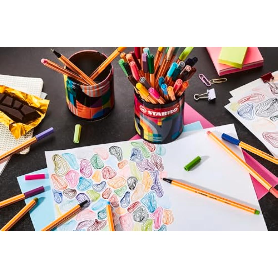 STABILO Point 88 Fineliner Pens – ARTY Metal Tin of 45 Assorted Colours