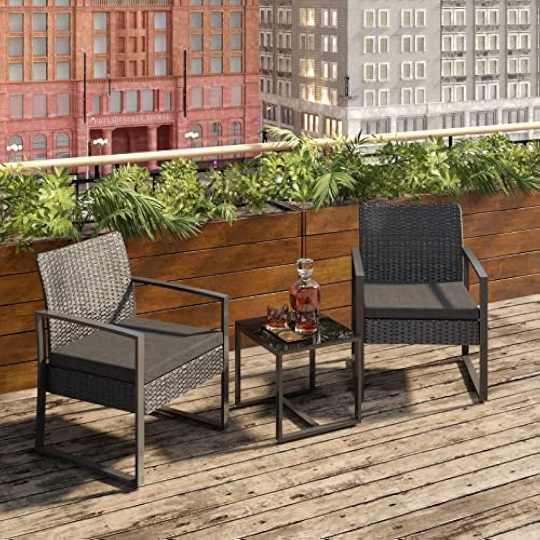 Mondeer 3 Piece Rattan Patio Bistro Set – 2 Seater Garden Furniture