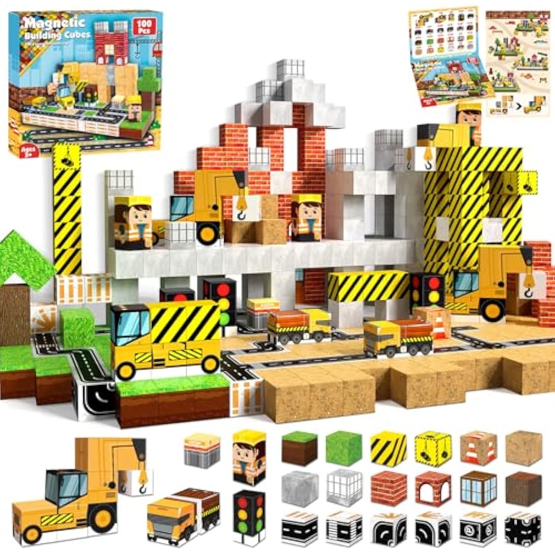 Annexfun 100PCS Magnetic Building Blocks – STEM Road & Car Construction Toy