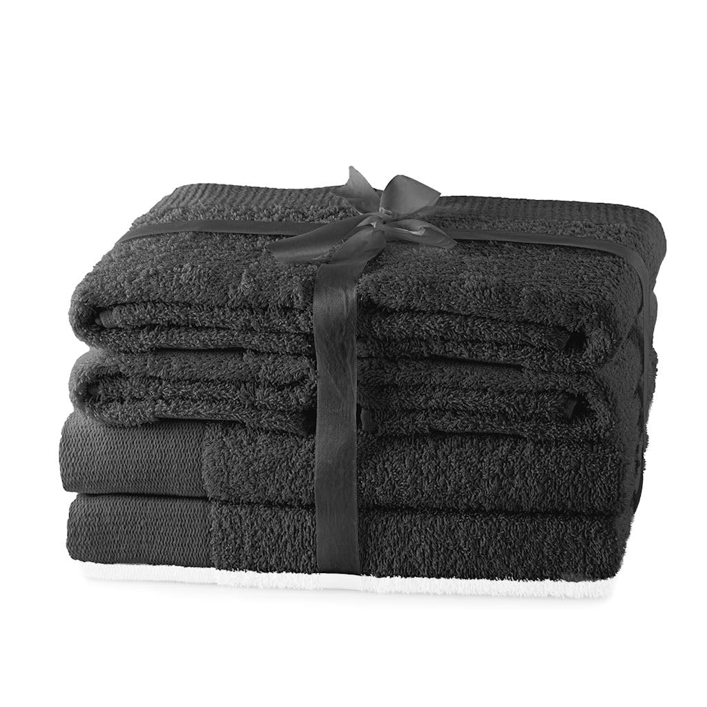 AmeliaHome Amari 6-Piece Cotton Towel Set | Grey Absorbent Bath Textiles