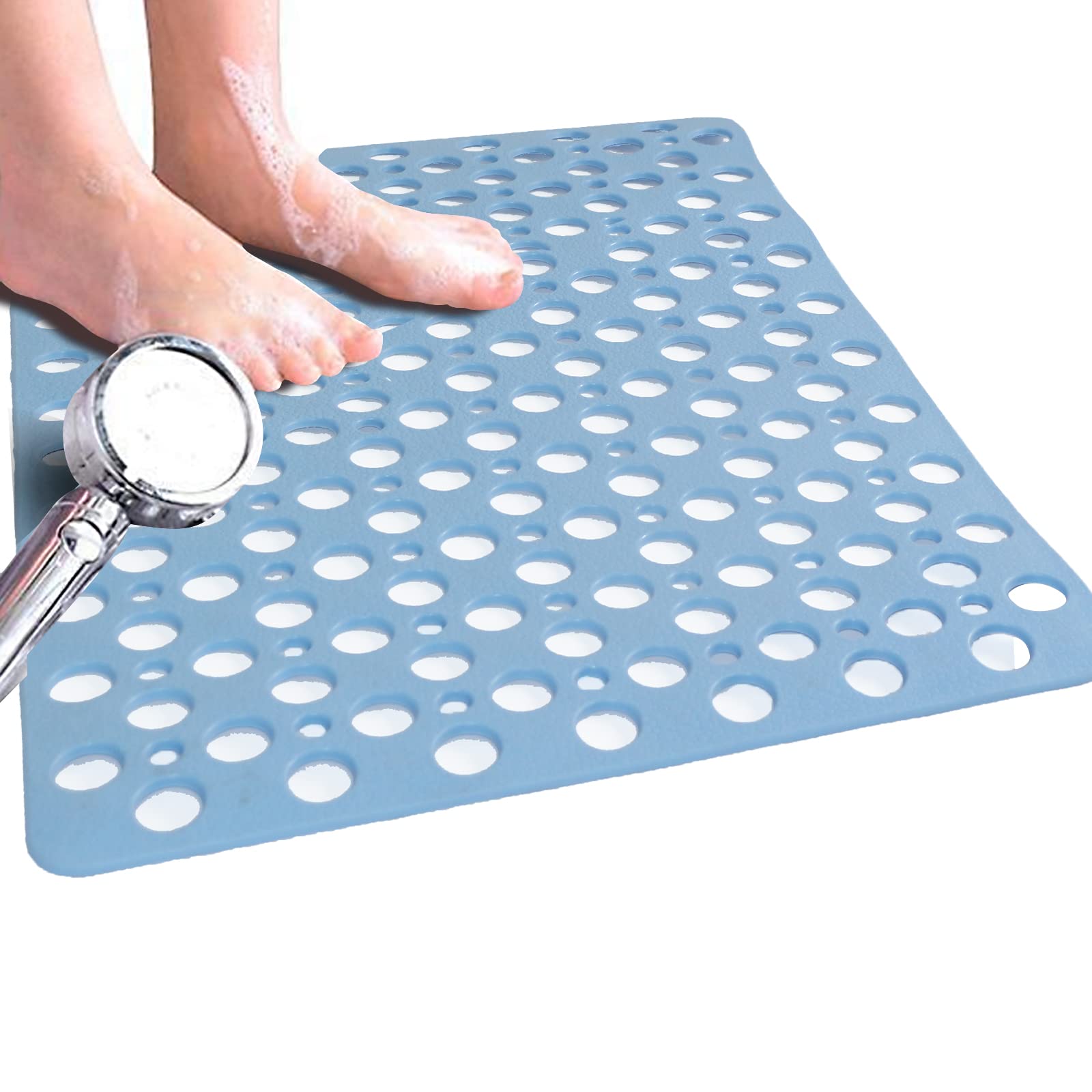 Venuso Non-Slip Square Shower Mat – 53x53cm Anti-Mold Rubber, Blue