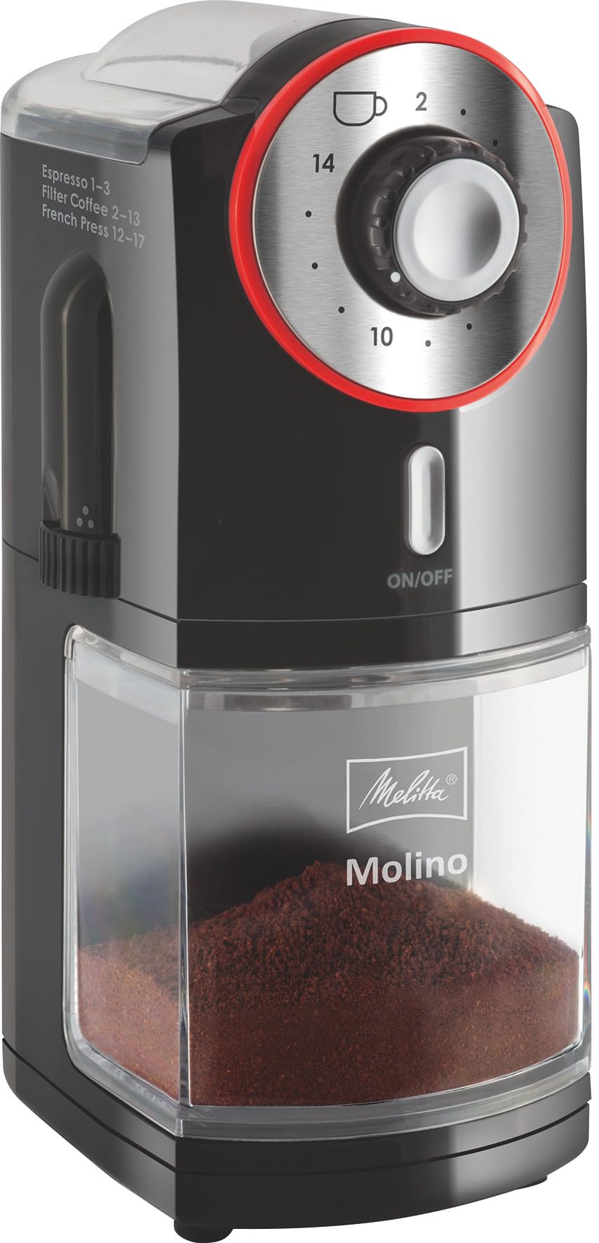 Melitta Molino Electric Coffee Grinder – 17 Settings, Black/Red