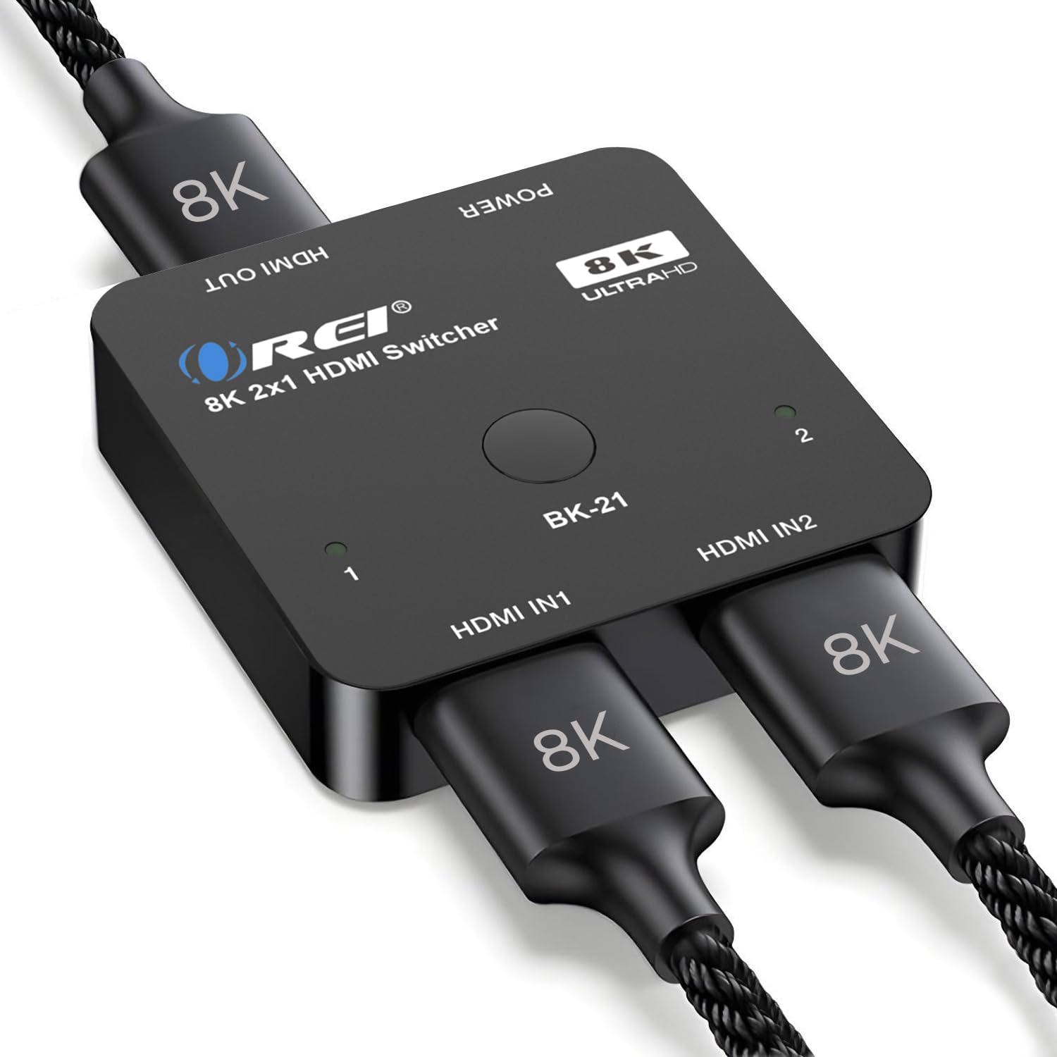 OREI 8K 2x1 HDMI Switch – 48Gbps 4K @ 120Hz Selector for PS5 & Xbox