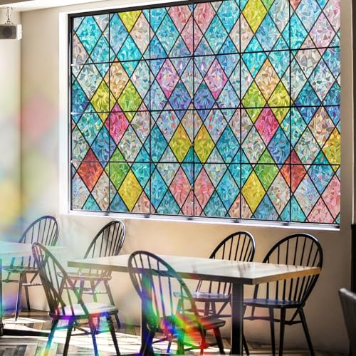 Beautysaid Rainbow Privacy Window Film | Stained Glass Static Cling