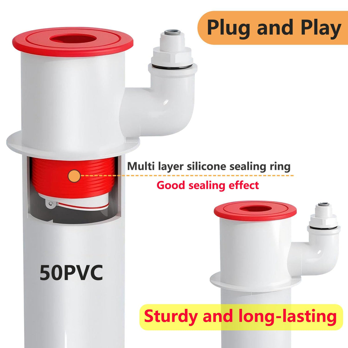 Qrity 1Pcs Washing Machine Sealing Plug, Waste Pipe Connector Plug with 1/4" Quick Connector, 3-Way Kitchen Sink Drain Pipe Connector - image 5
