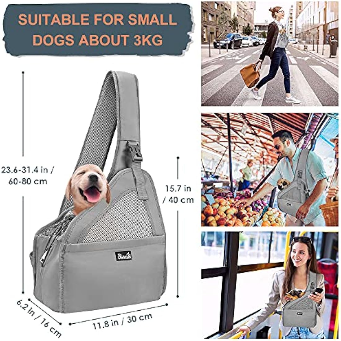 Nasjac Small Dog Sling Carrier – Breathable Mesh Hands-Free Travel Bag