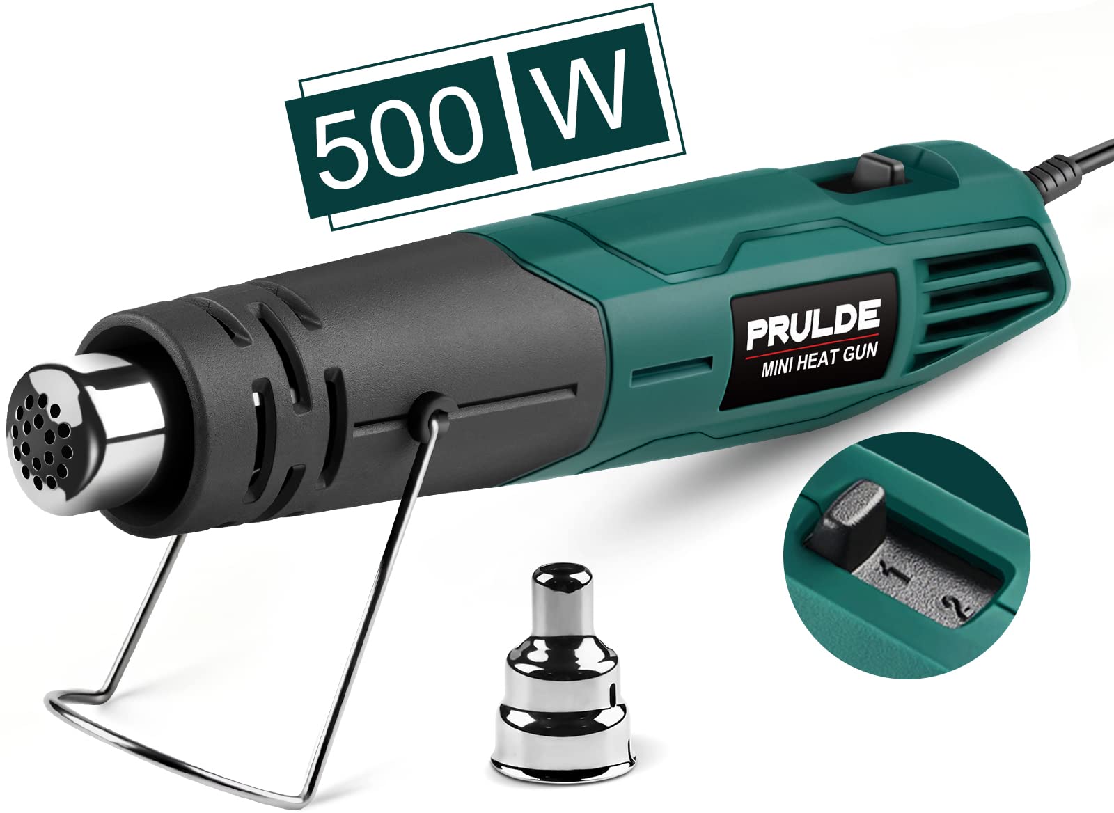 PRULDE Mini Heat Gun - 500W Dual Temp Hot Air Tool for Crafts & DIY