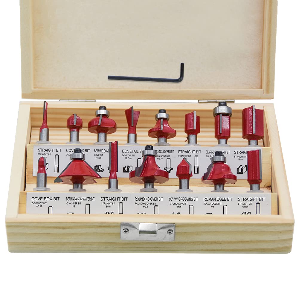 Jolof Store 15-Piece Router Bit Set | 1/4 Inch Shank Carbide Cutters