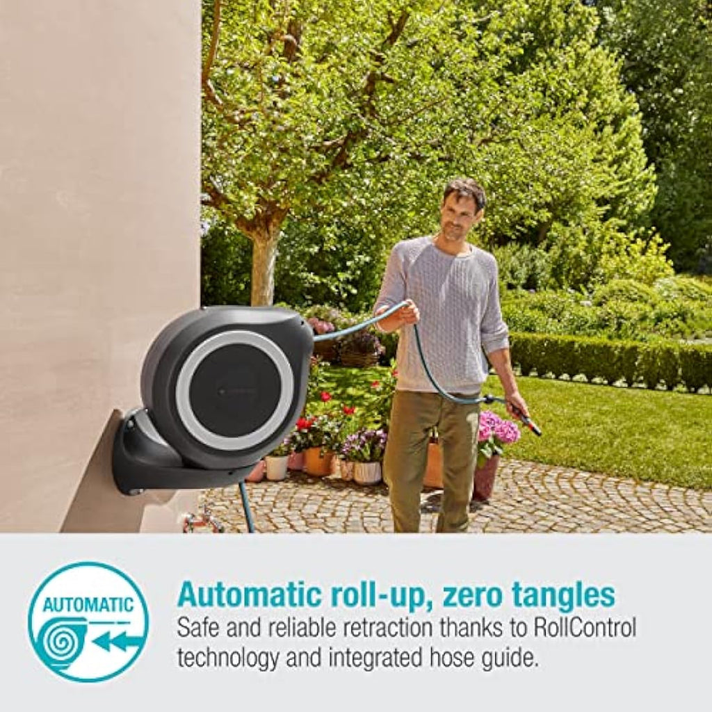 Gardena Wall-Mounted Hose Box RollUp M | 20m Automatic Hose Reel