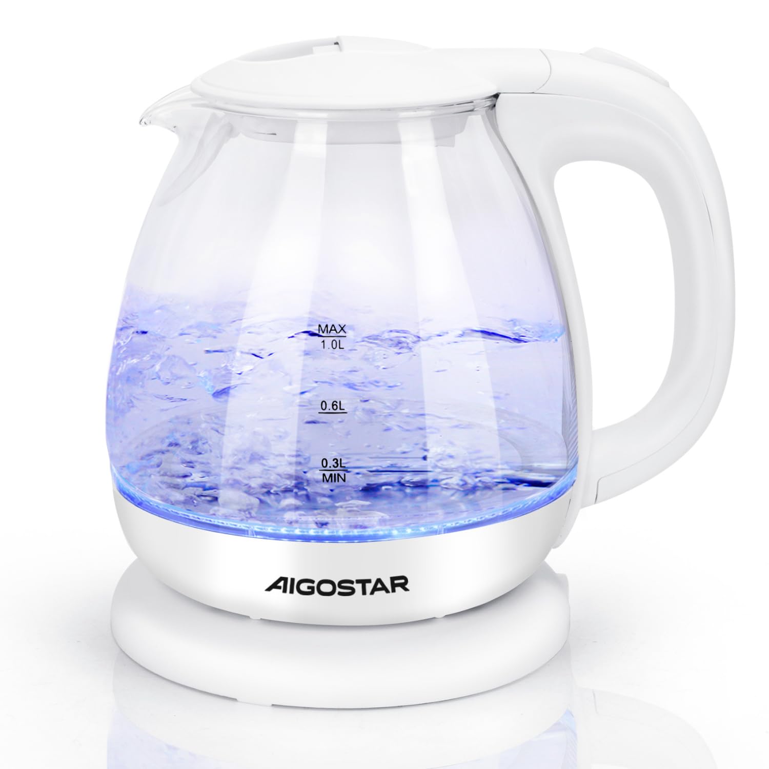 Aigostar Elvin 1.0L Glass Electric Kettle – Fast Boil Mini Tea Kettle