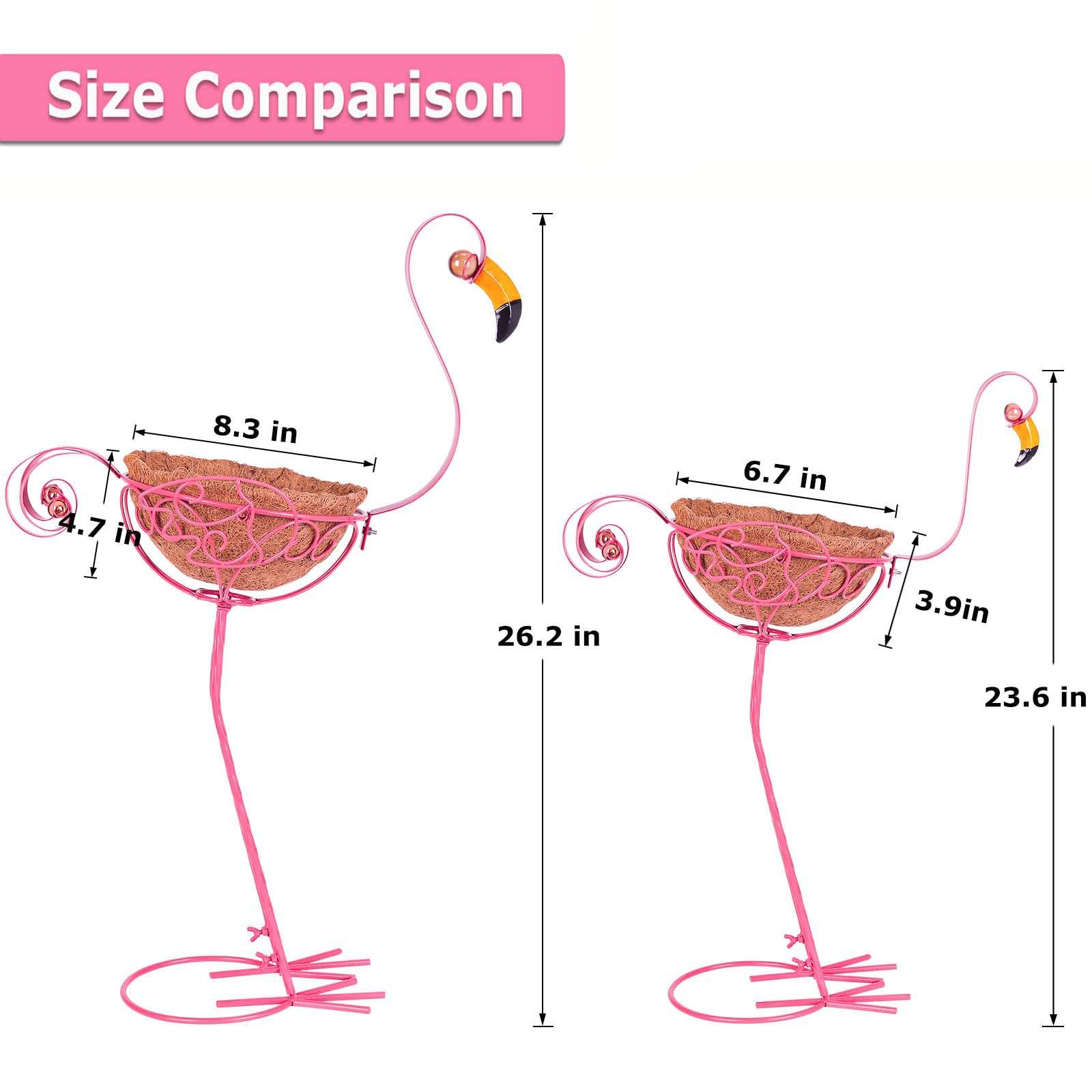 Jolof Store Flamingo Metal Garden Planters | Set of 2 Pink Outdoor Decor