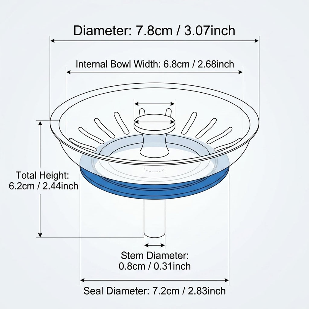 Alrens 78mm Sink Strainer Plug, 304 Stainless Steel Kitchen Sink Drain - image 2