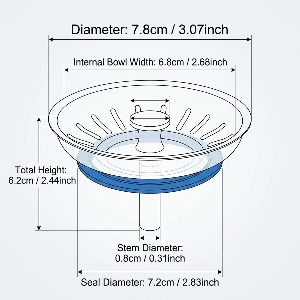 Alrens 78mm Sink Strainer Plug, 304 Stainless Steel Kitchen Sink Drain - image 2