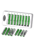 Granicell 8-Bay Smart Battery Charger with 8 AA and 8 AAA NiMH Batteries