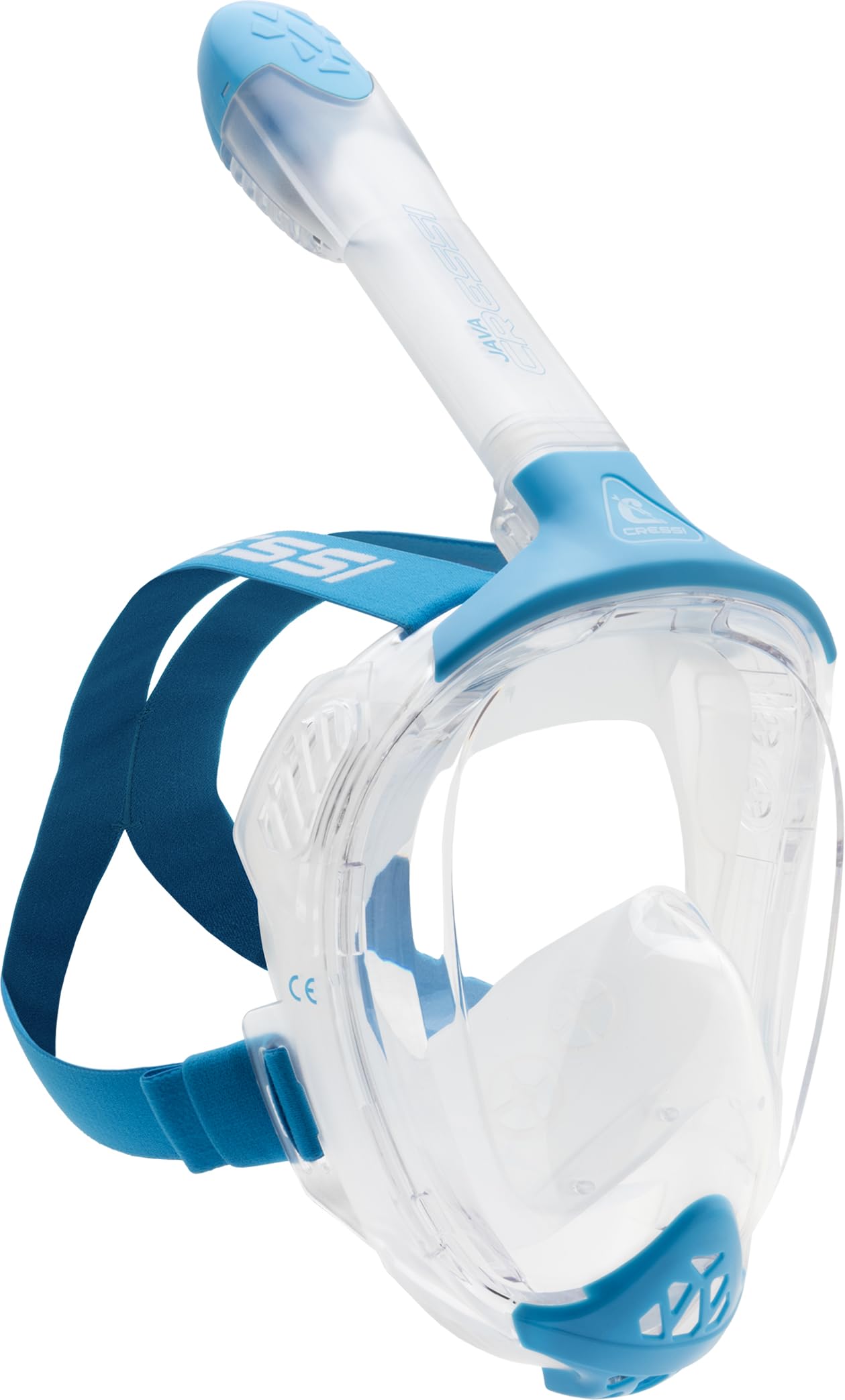 Cressi Java Full Face Snorkel Mask – Anti-Fog Silicone – Clear/Blue S/M