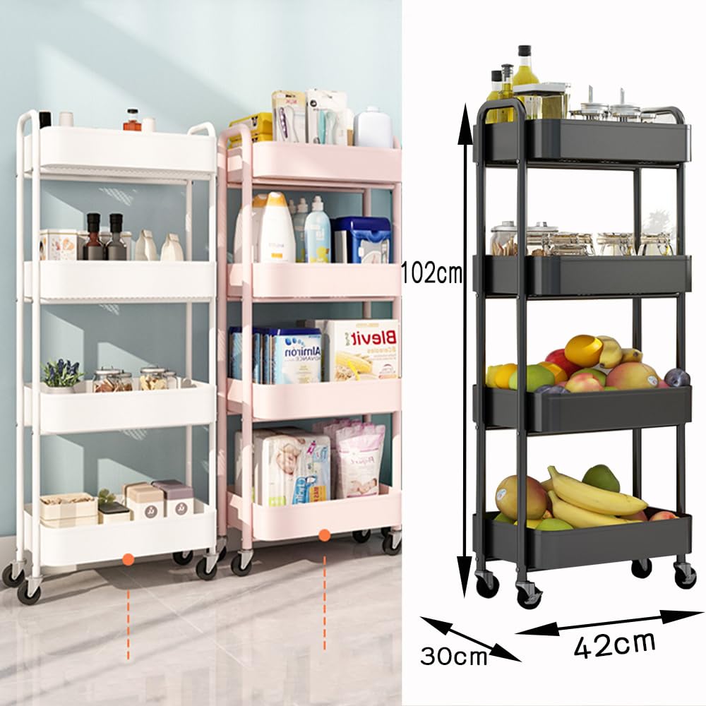 Heavy-Duty Iron Mesh 4-Tier Storage Rolling Cart Trolley Mobile Shelving Organiser with Swivel Wheels for Kitchen Bedroom Bathroom Laundry Office - image 2