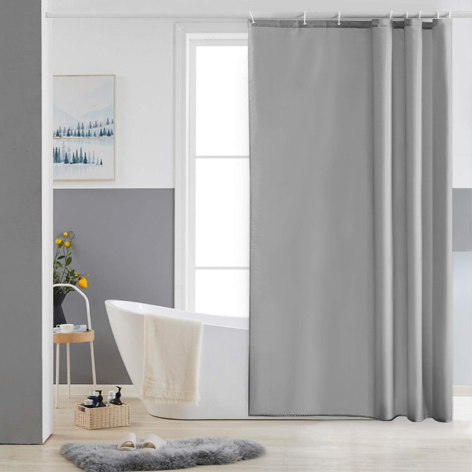 Furlinic Grey Shower Curtain | Mould Proof Waterproof Polyester – 47x72"