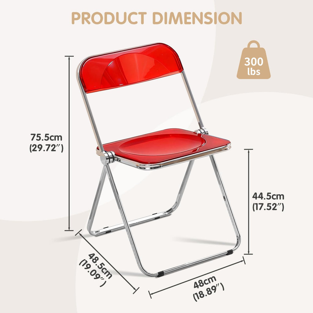 TAO ONE Acrylic Folding Chair Clear Morden Chrome Chair-Red - image 2