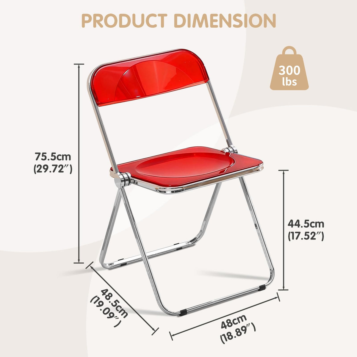 TAO ONE Acrylic Folding Chair Clear Morden Chrome Chair-Red - image 2