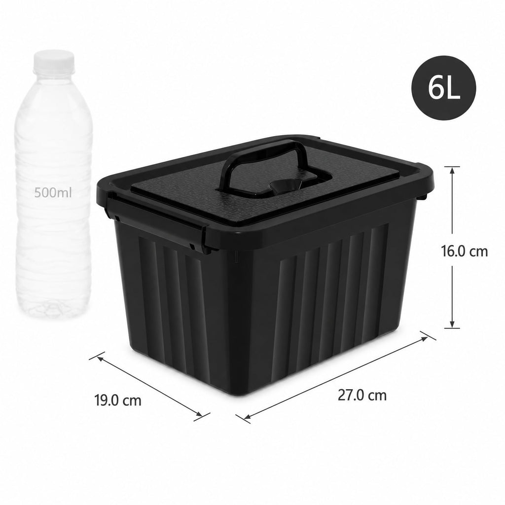 Ikando 6 Packs 6L Black Storage Boxes with Lids, 27 x 19.3 x 16cm - image 2