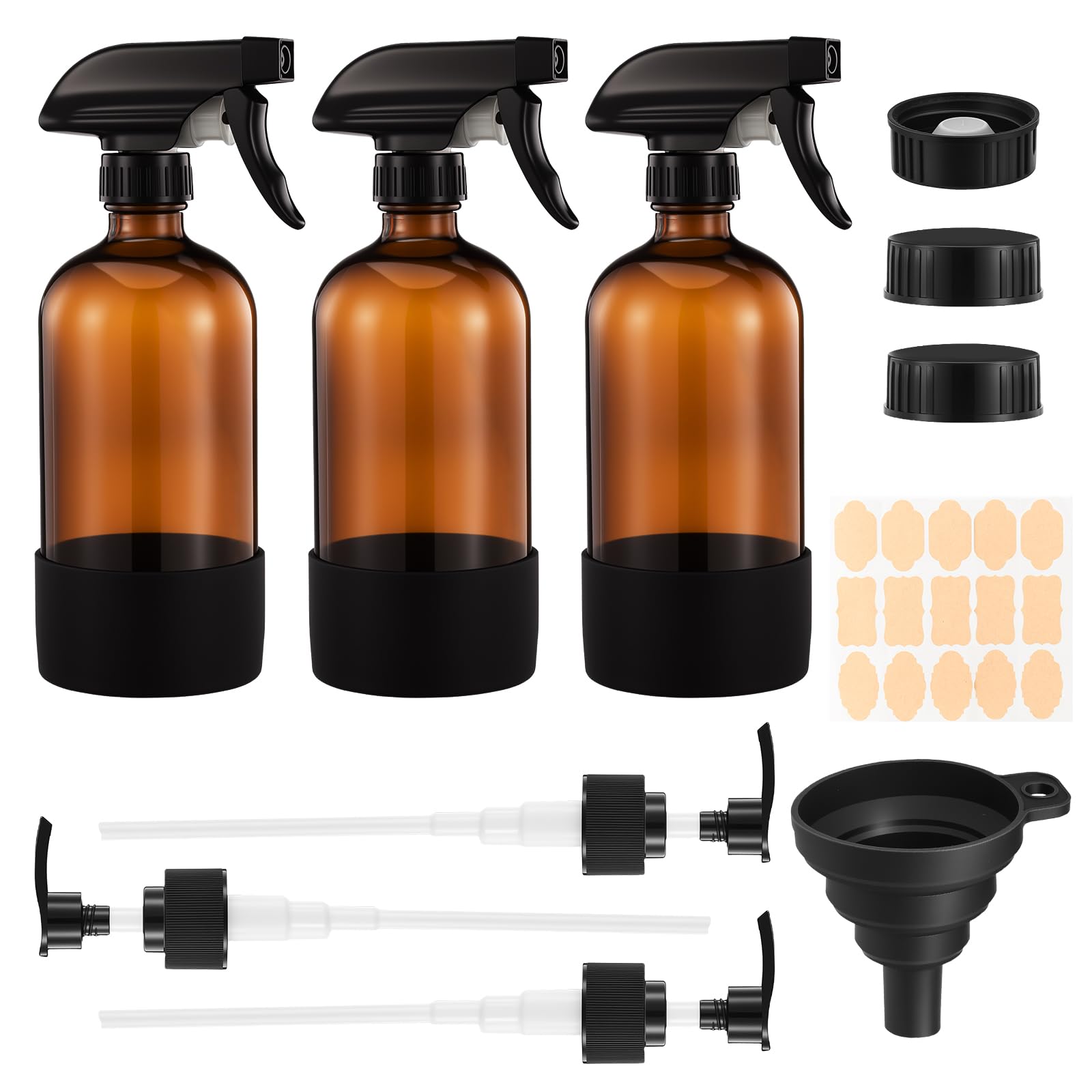 Jolof Store 500ml Amber Glass Spray Bottles - 3 Pack Refillable Set