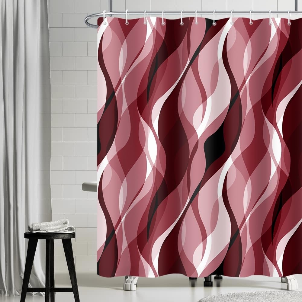 Uiiooazy Red Geometric Shower Curtain | Waterproof Polyester – 180x200cm