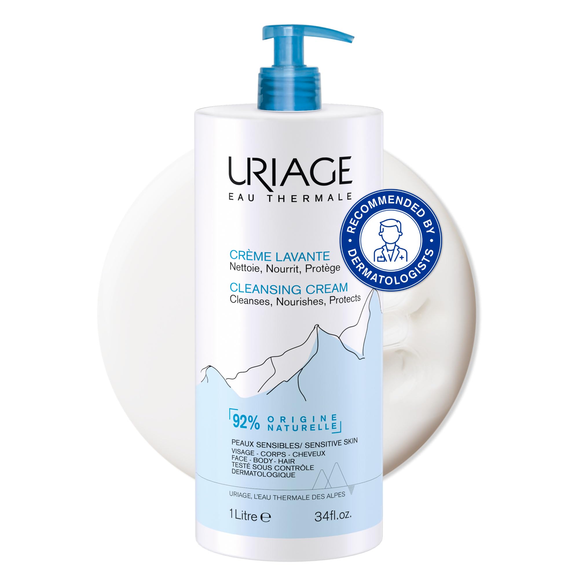 Uriage Cleansing Cream 1L | 2-in-1 Moisturizing Body Wash with Shea Butter