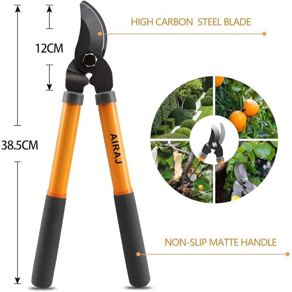 AIRAJ 40cm Bypass Tree Loppers | Carbon Steel Garden Branch Shears