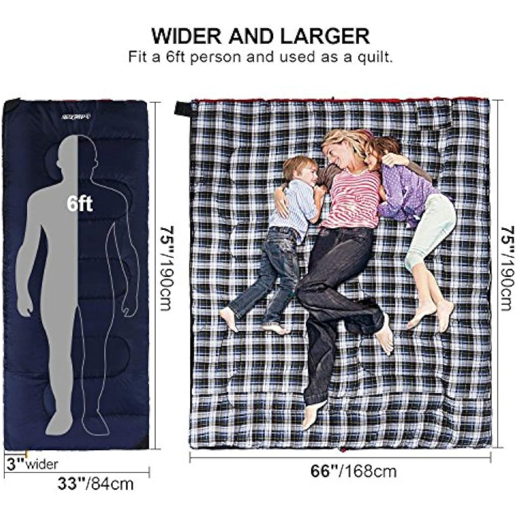 REDCAMP Cotton Flannel Sleeping Bag – 3-Season Adult Envelope Design