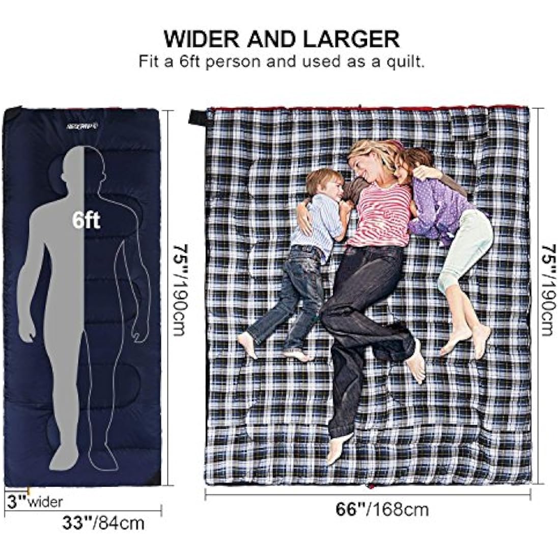 REDCAMP Cotton Flannel Sleeping Bag – 3-Season Adult Envelope Design