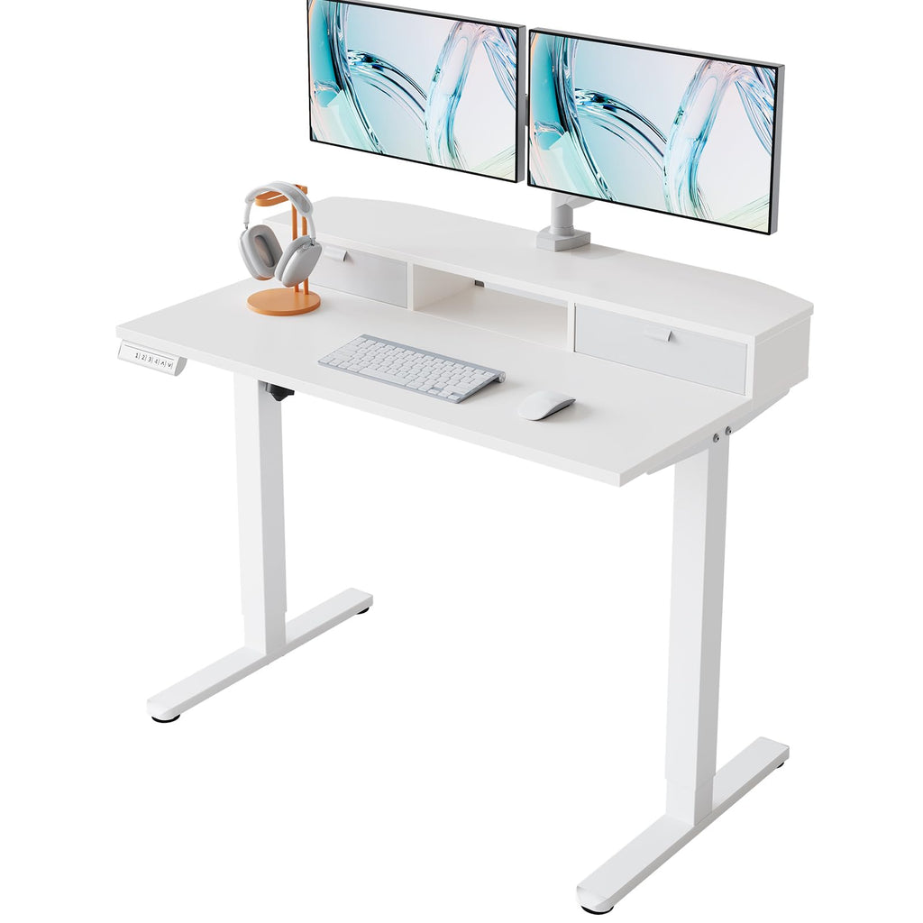 HUANUO Standing Desk with Drawers, 100x60cm, White - image 1