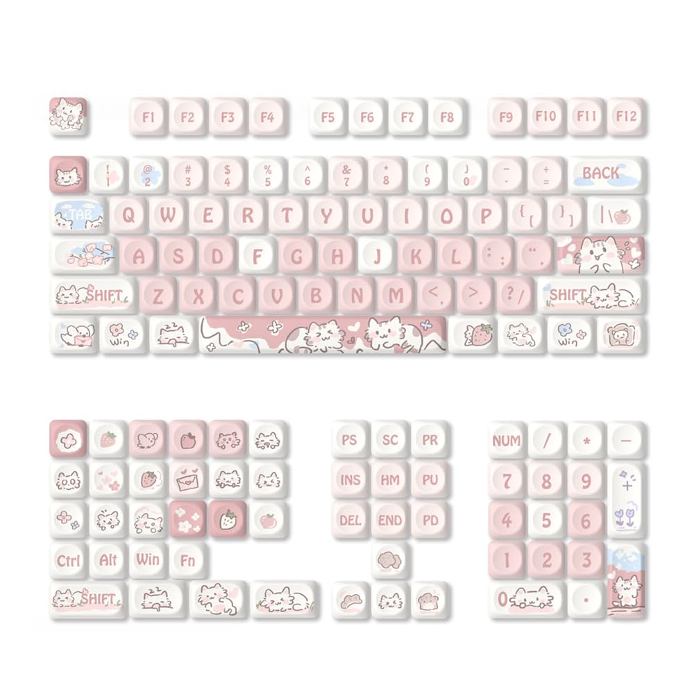 Strawberry Kitten PBT Keycaps - 132 Keys Mechanical Keyboard