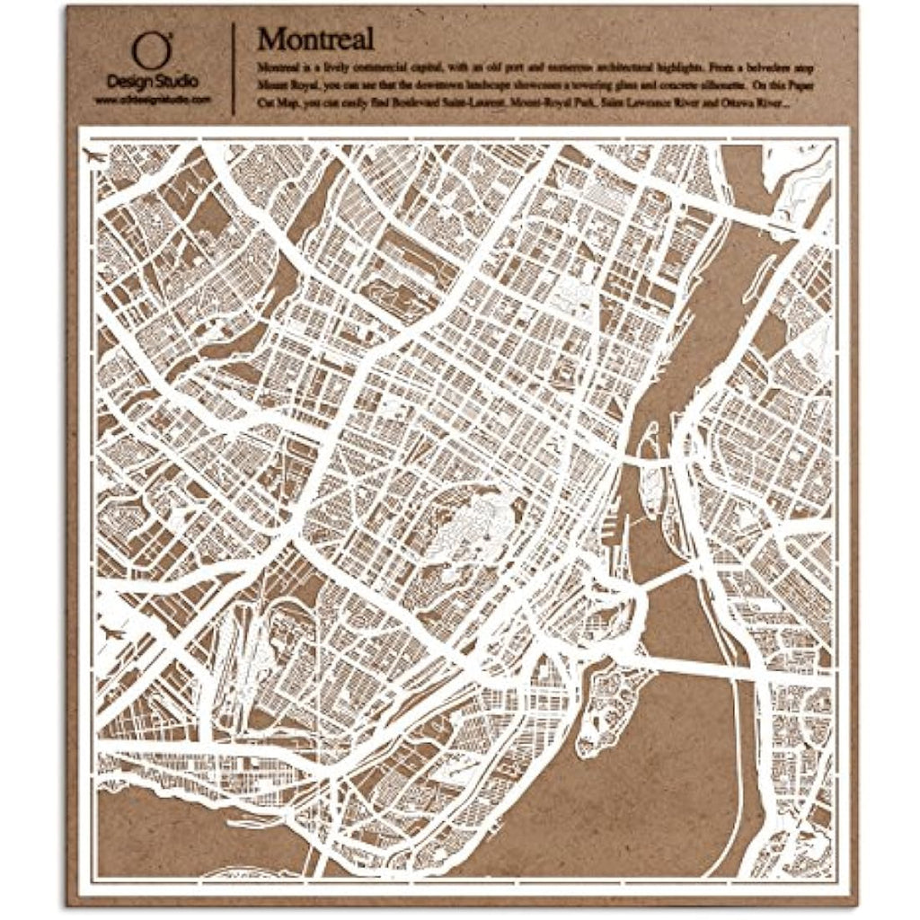 O3 Design Studio Montreal Paper Cut Map - 12x12 White Wall Art Decor