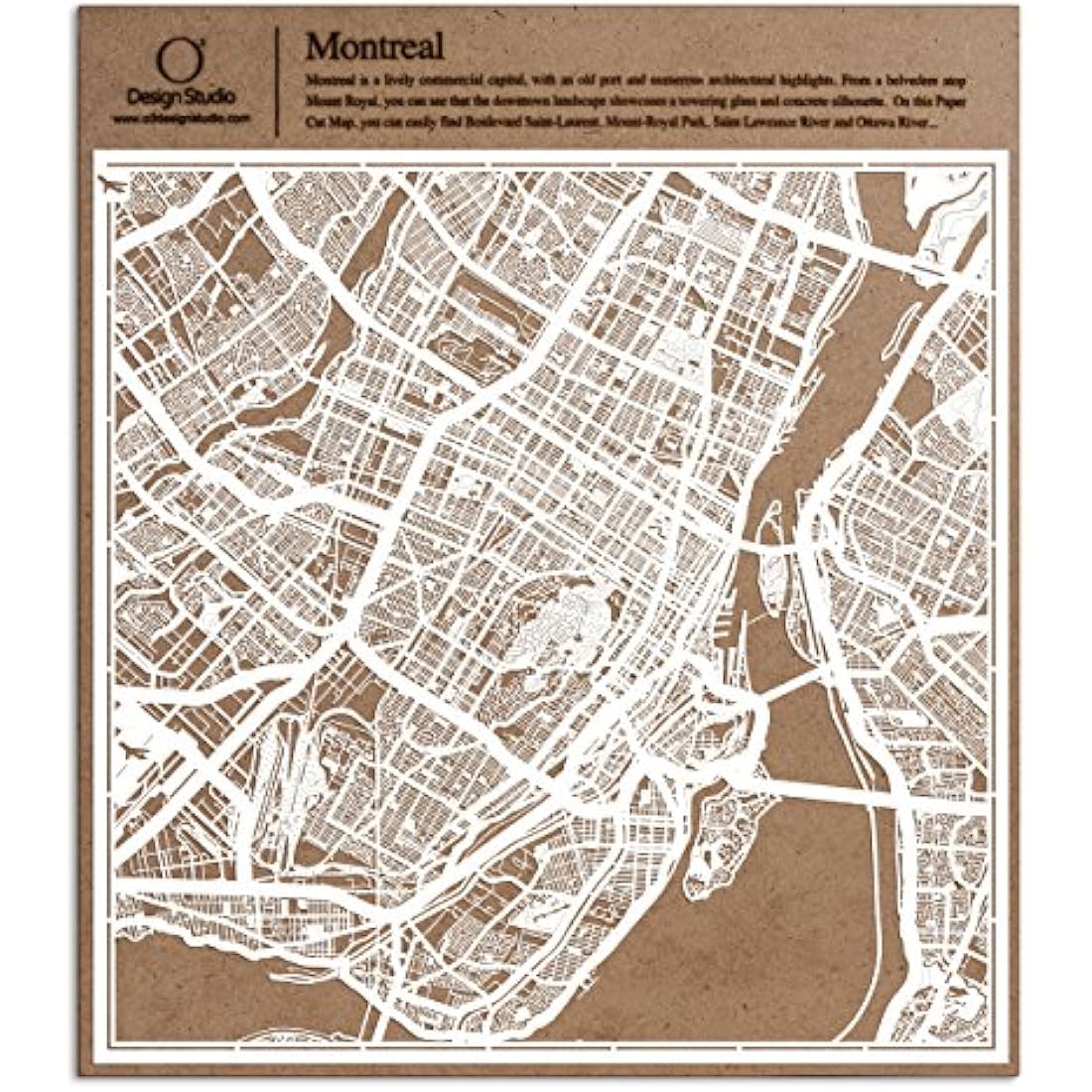 O3 Design Studio Montreal Paper Cut Map - 12x12 White Wall Art Decor
